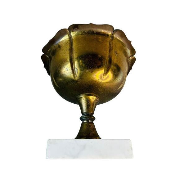 Vintage Brass 7” Compote Marble Pedestal Base Bowl Patina - Picture 7 of 10